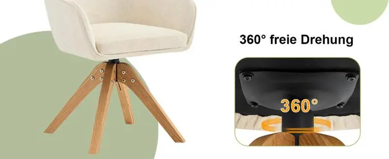 Set of 2 Swivel Dining Chairs with Solid Wood Legs