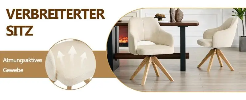 Set of 2 Swivel Dining Chairs, White