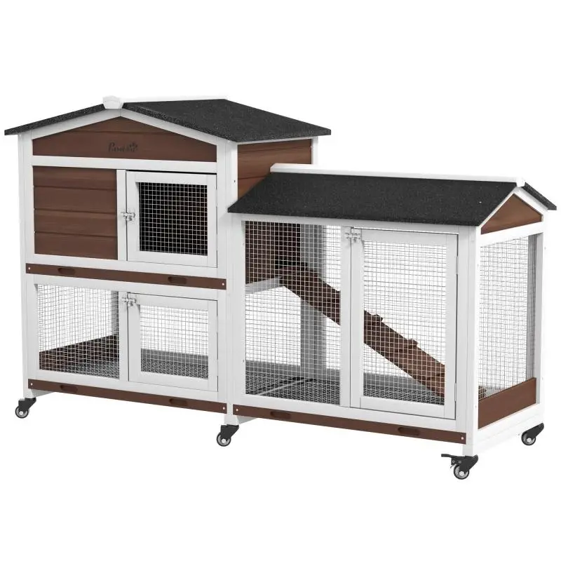 Small Animal Hutch with Wheels, Brown