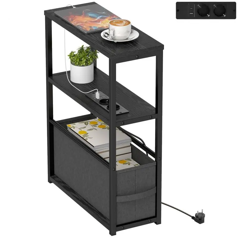 Side Table with Charging Station and Shelf