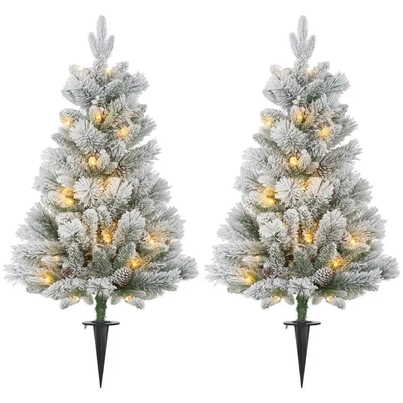 Set of 2 Christmas Trees with LED Lights, 107 cm
