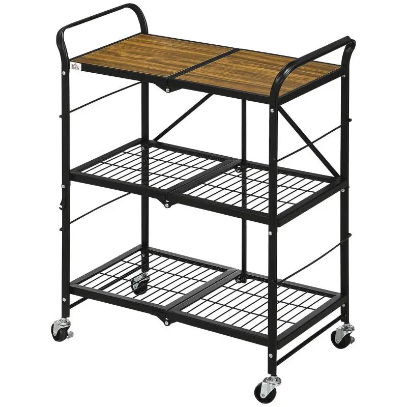 Kitchen Trolley with 3 Shelves, Foldable