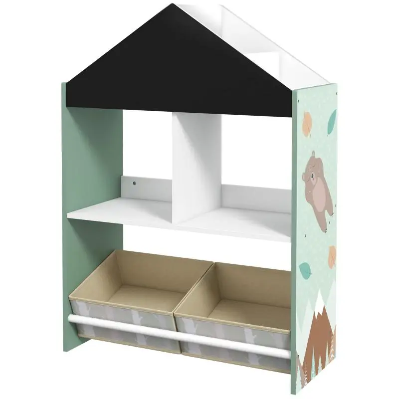 Children's Toy Storage Unit with Shelves and Bins, Green