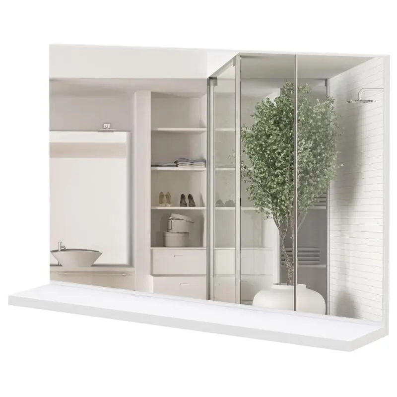 Wall-Mounted Mirror with Shelf, White