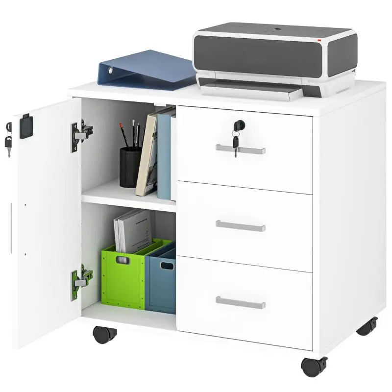 Printer Stand with Wheels, White