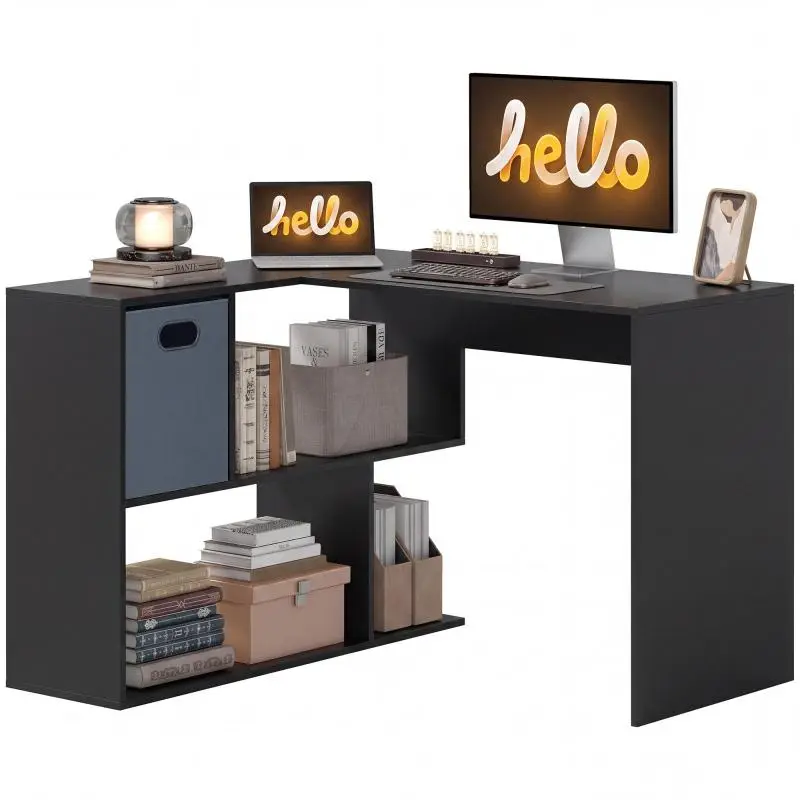Corner Desk with Fabric Drawer, White