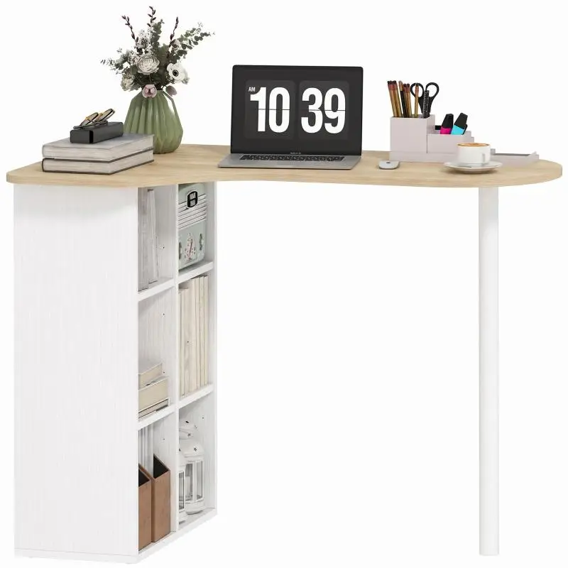 Irregular Wooden Computer Desk with Shelves, 100 cm