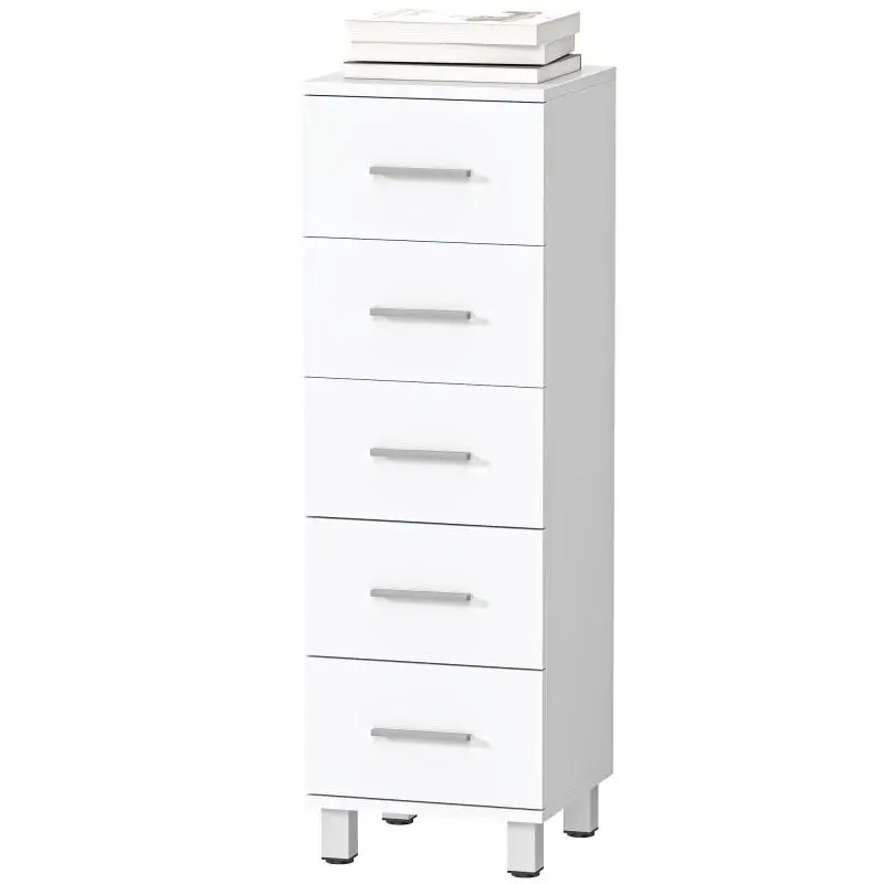 5-Drawer Bathroom Cabinet, 30 x 30 x 95 cm, White