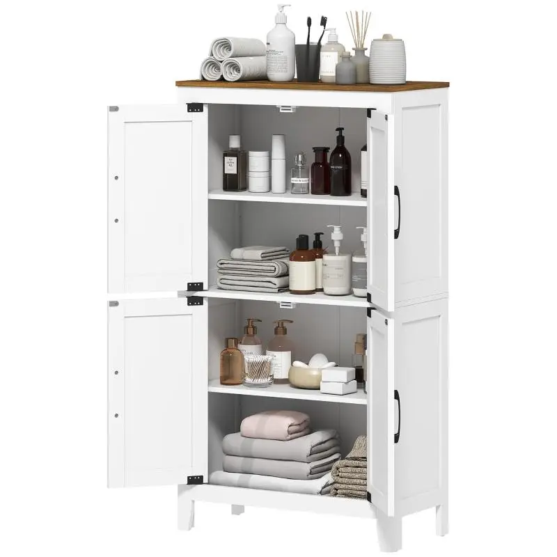Narrow Bathroom Storage Cabinet with 4 Doors, White