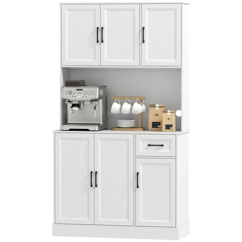 Tall Kitchen Cabinet with 6 Doors and 1 Drawer, White