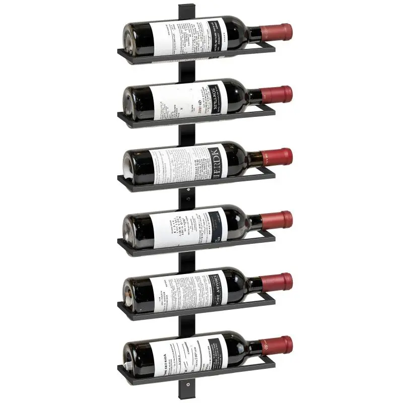 Wall-Mounted Steel Wine Rack, 6 Bottles, Black