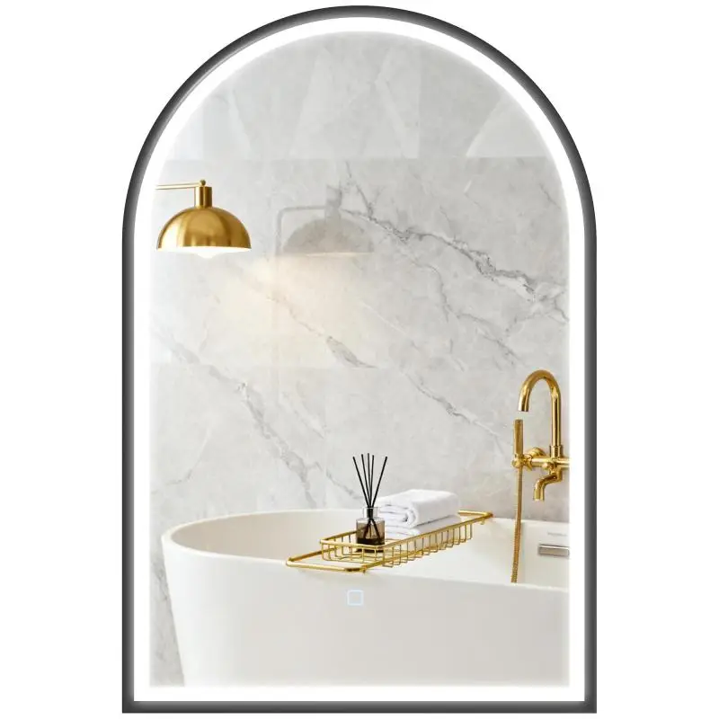 Arched LED Bathroom Mirror, 60 × 90 cm, Black