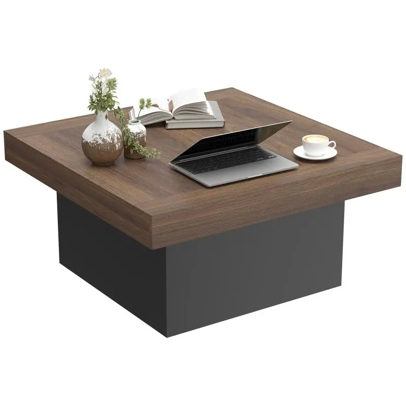 Square Coffee Table with LED Lighting, 90 cm, Walnut