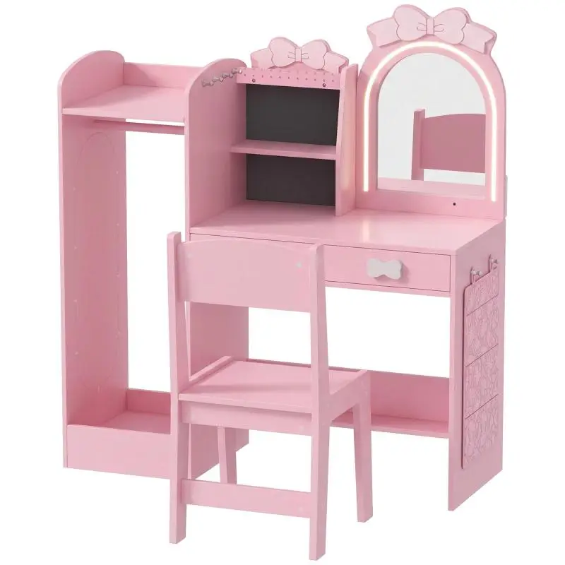 Children’s Vanity Table with Stool, Pink