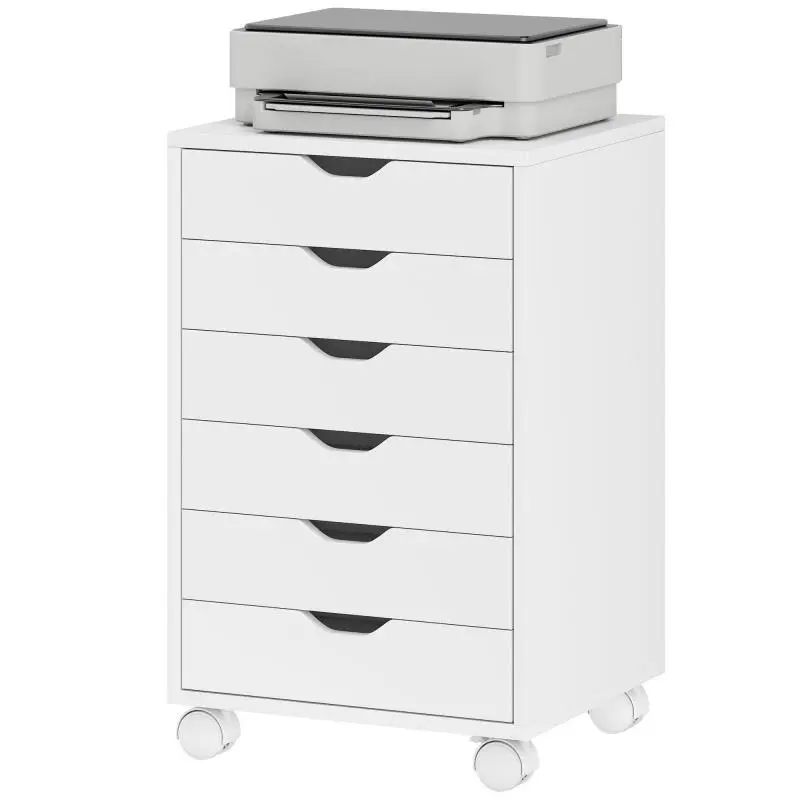 Mobile Office Cabinet with 6 Drawers, 40 x 35 x 63 cm, White