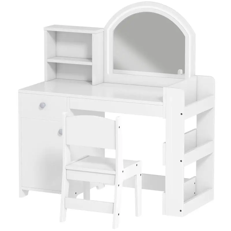 Children's Vanity Set with Stool and LED Mirror, White