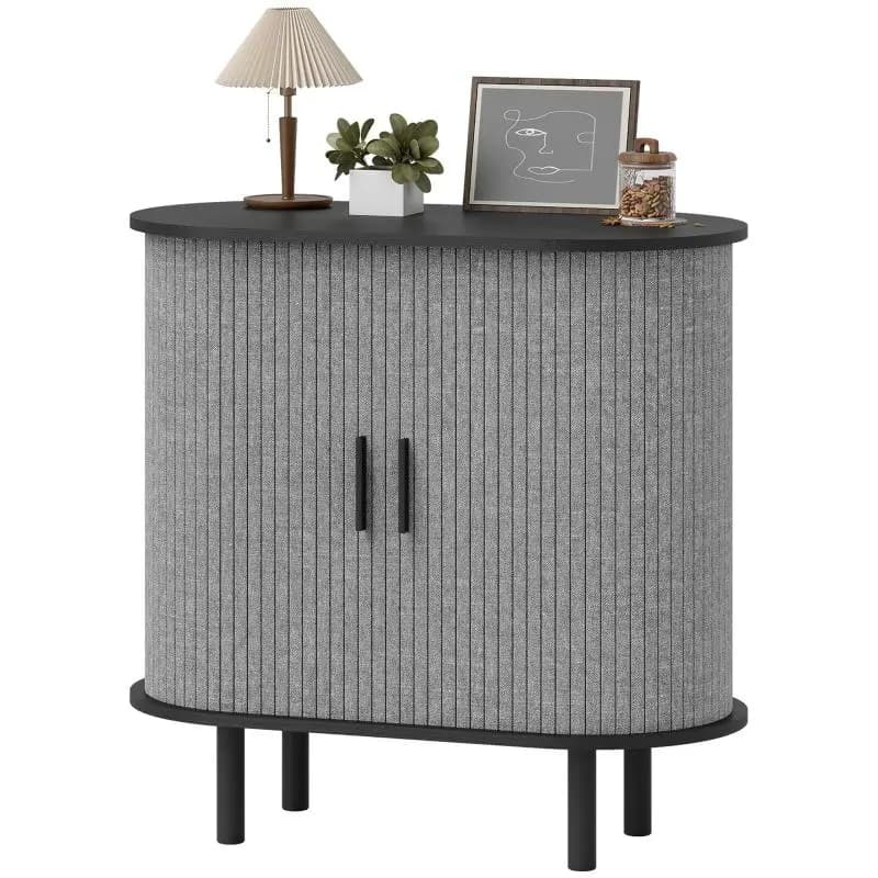 Oval Sideboard with 2 Sliding Doors, 80 x 40 x 78 cm