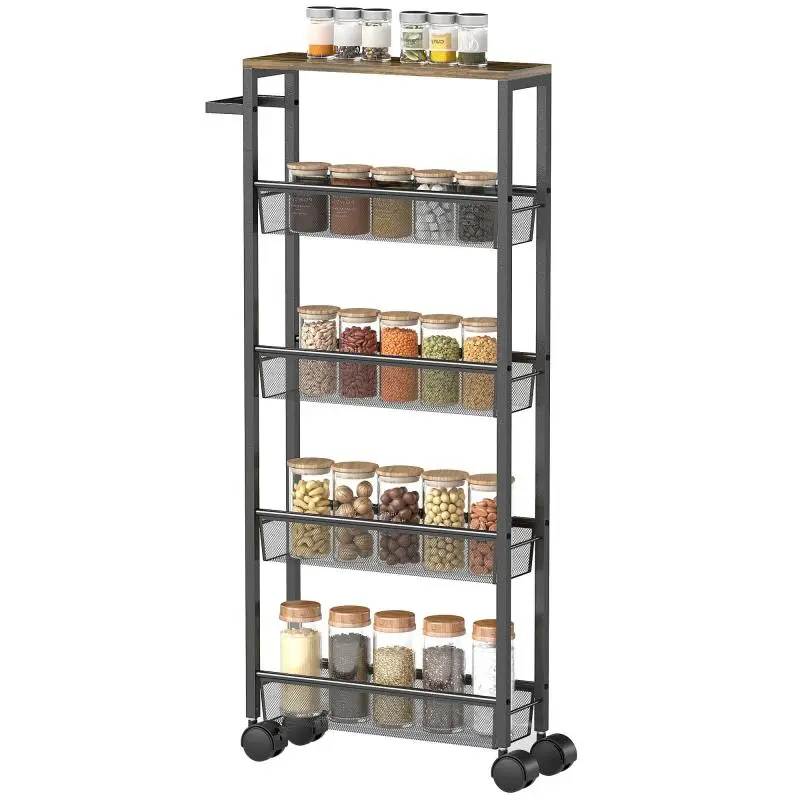 5-Tier Metal Storage Cart, Black
