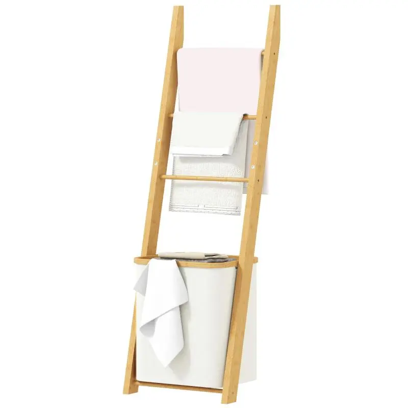 Bamboo Towel Rack with Laundry Basket, 43 x 35 x 133 cm