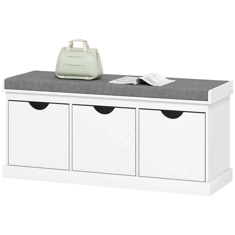Shoe Bench with 3 Removable Drawers, 105 x 35 x 47 cm