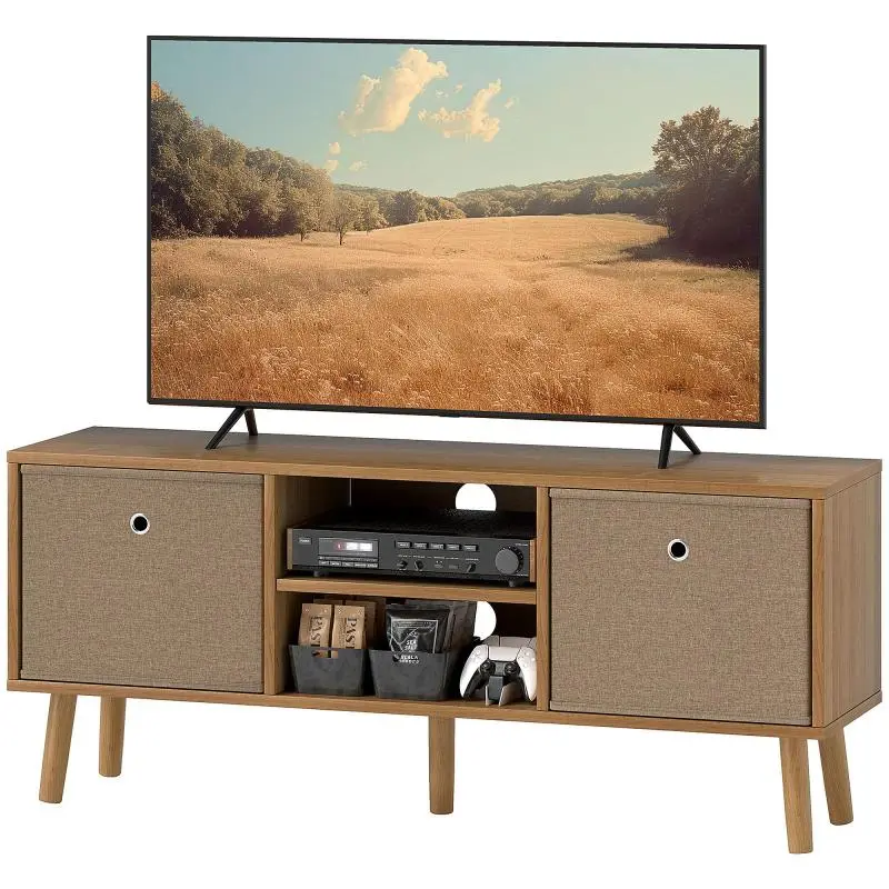 Low TV Stand with 2 Fabric Drawers