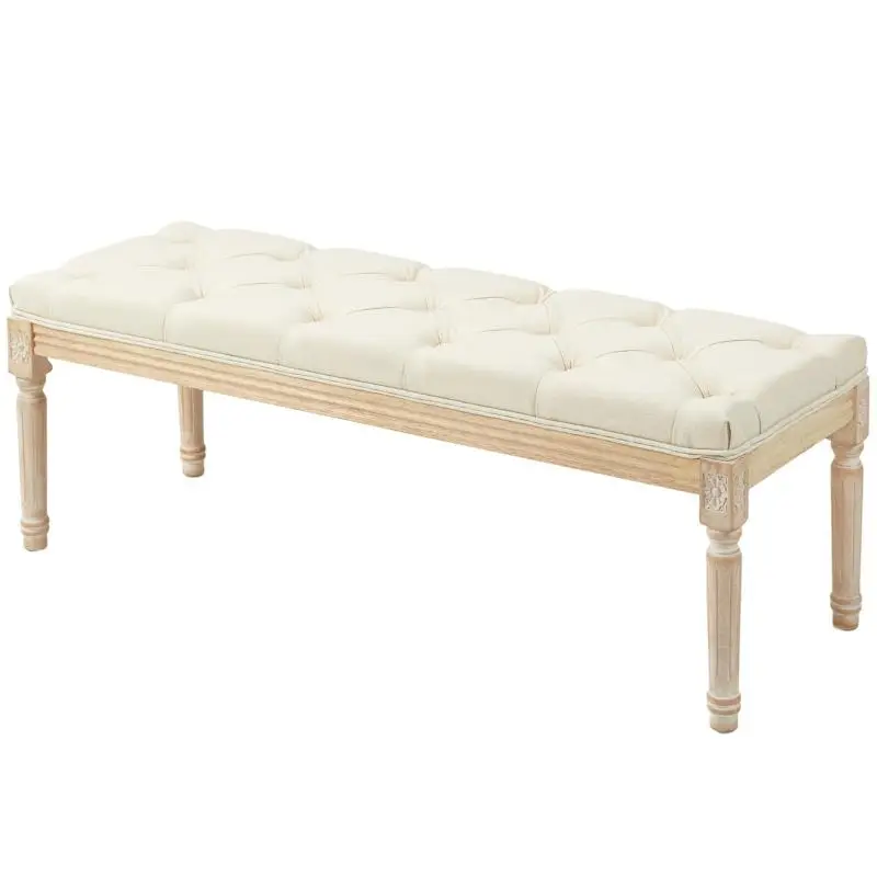 Tufted Upholstered Bench, 115 cm, Cream