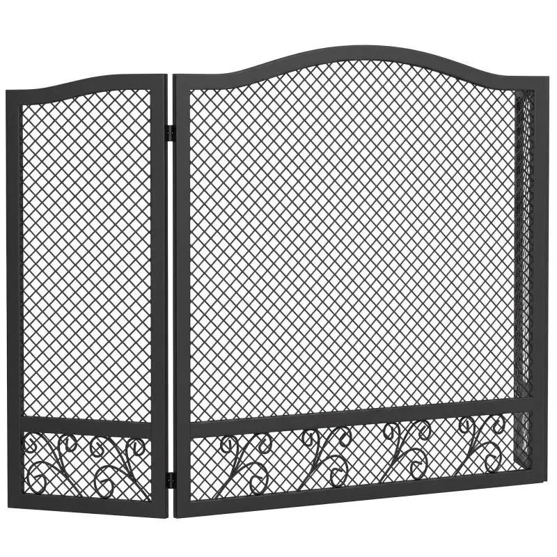 3-Panel Folding Fireplace Screen, Black, 107 cm
