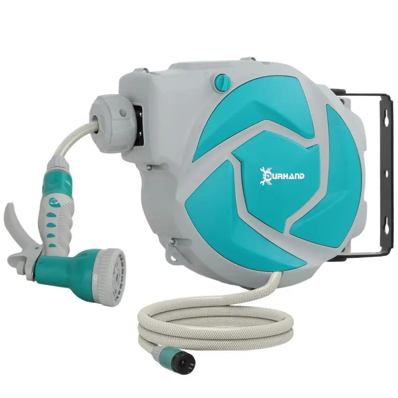 Automatic Wall-Mounted Garden Hose Reel, 10 m, Green