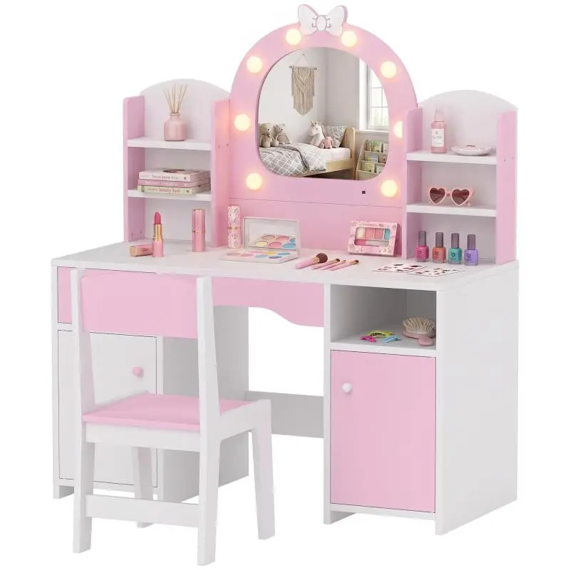 Children’s Vanity Table with Stool and Mirror