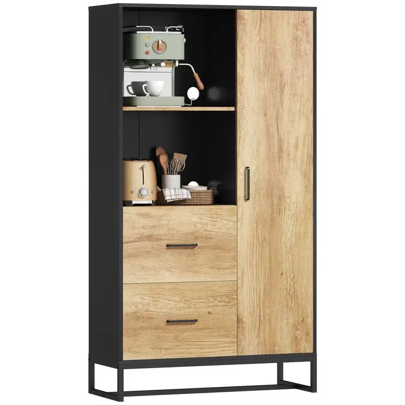 Kitchen Storage Cabinet with 2 Drawers, 1 Cupboard and 2 Open Compartments