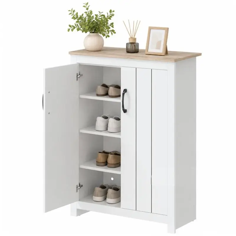 4-Tier Shoe Cabinet for 12 Pairs, Oak and White