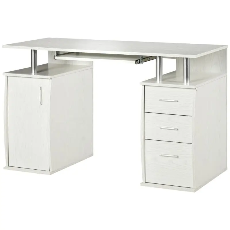 Computer Desk with Keyboard Tray and 3 Drawers, White