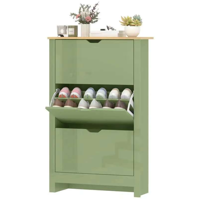 18-Pair Shoe Cabinet with 3 Tilt-Out Drawers, Green