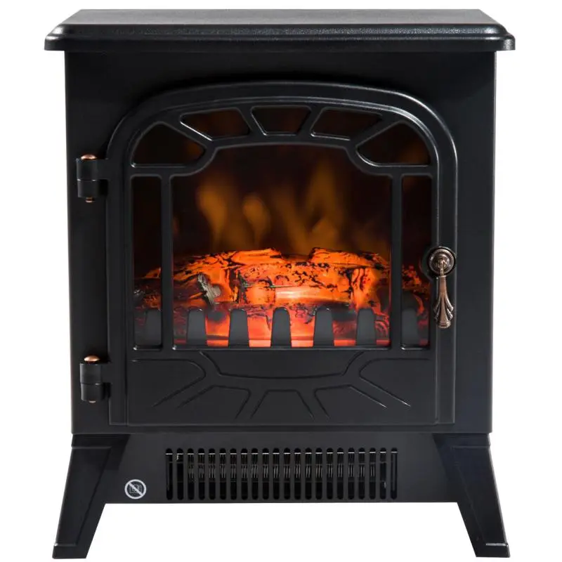 Electric Fireplace Heater with Flame Effect, Black