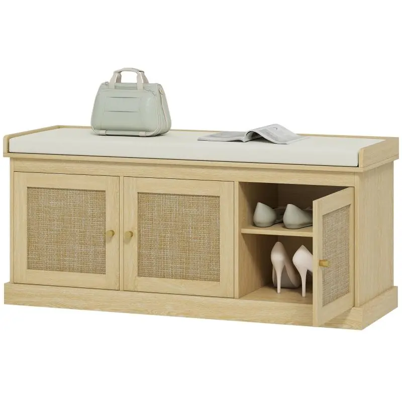 Entryway Shoe Bench with Cushion, Oak