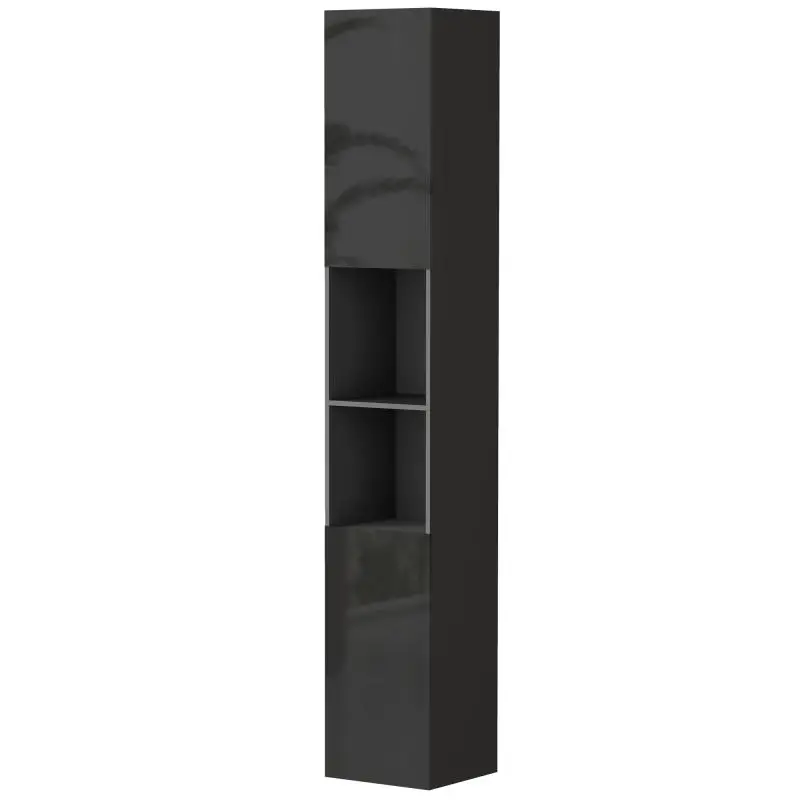 Bathroom Tall Cabinet with 2 Cupboards, Black