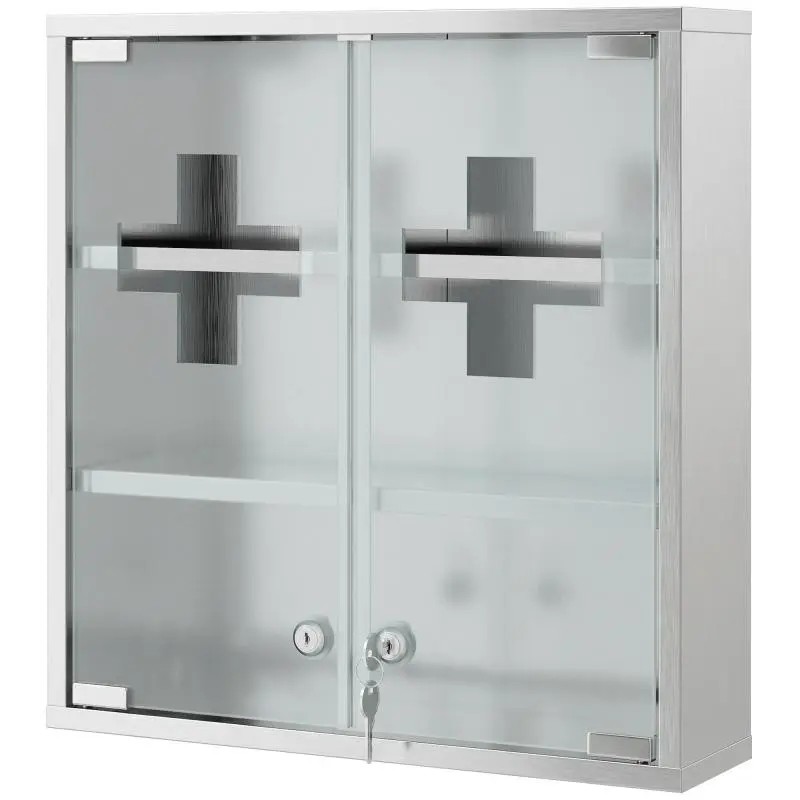 Wall-Mounted Medicine Cabinet with Lock and Glass Doors