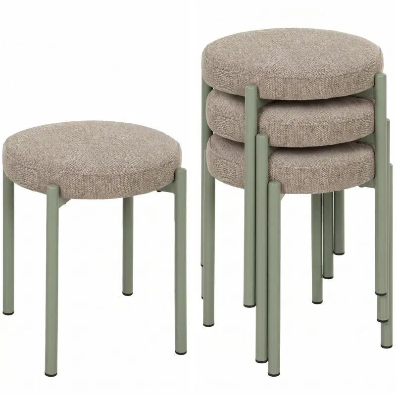 Set of 4 Round Stackable Stools, Brown