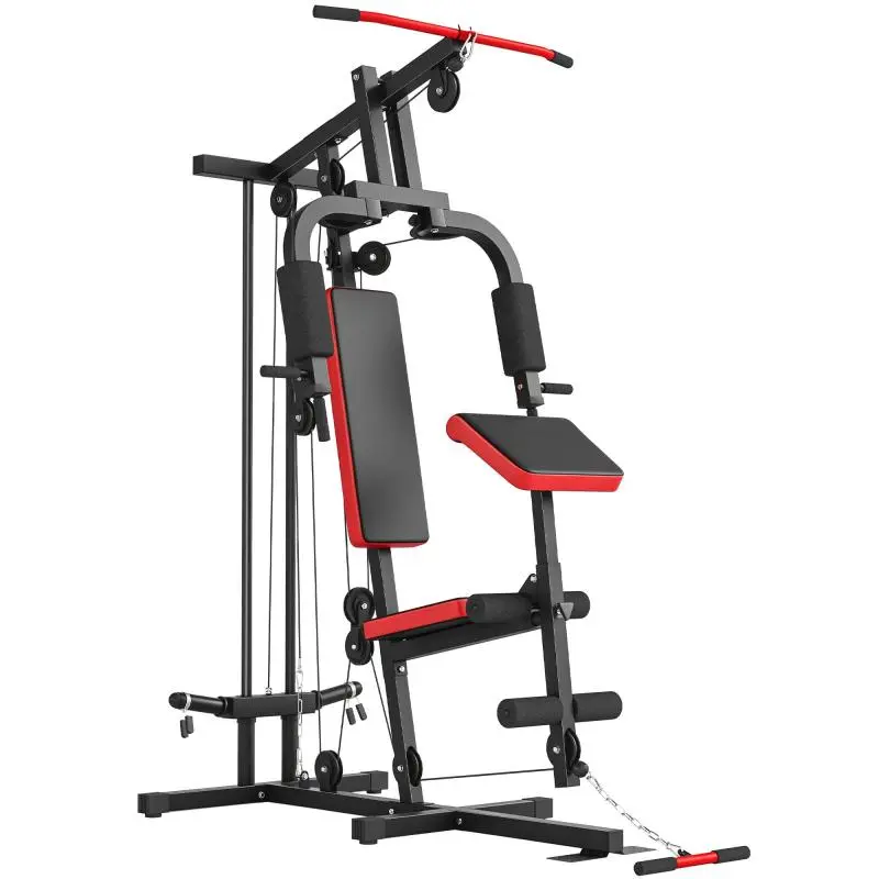 Multi-Gym Fitness Station with Lat Pulldown, Black & Red