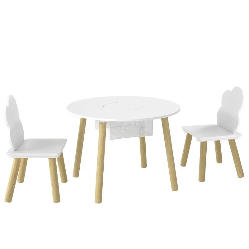 Children's Table and 2 Chairs Set with Storage, White
