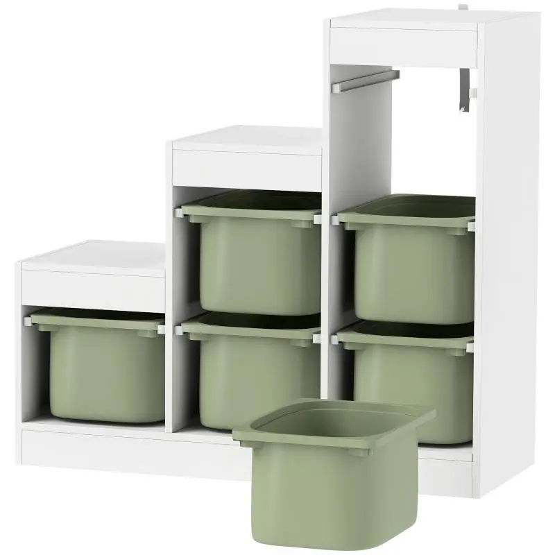 Children's Toy Storage Unit with 6 Bins, Green