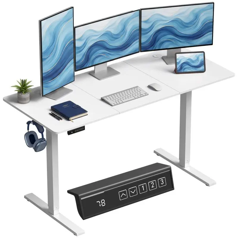 Height-Adjustable Desk, 140 x 60 cm, White