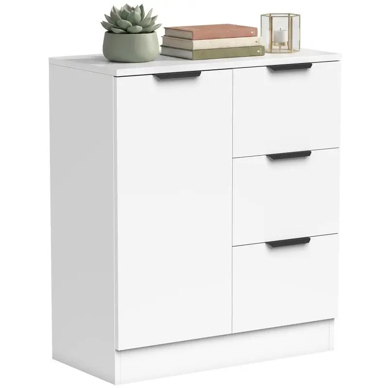 White Sideboard with 3 Drawers and Soft-Close Door