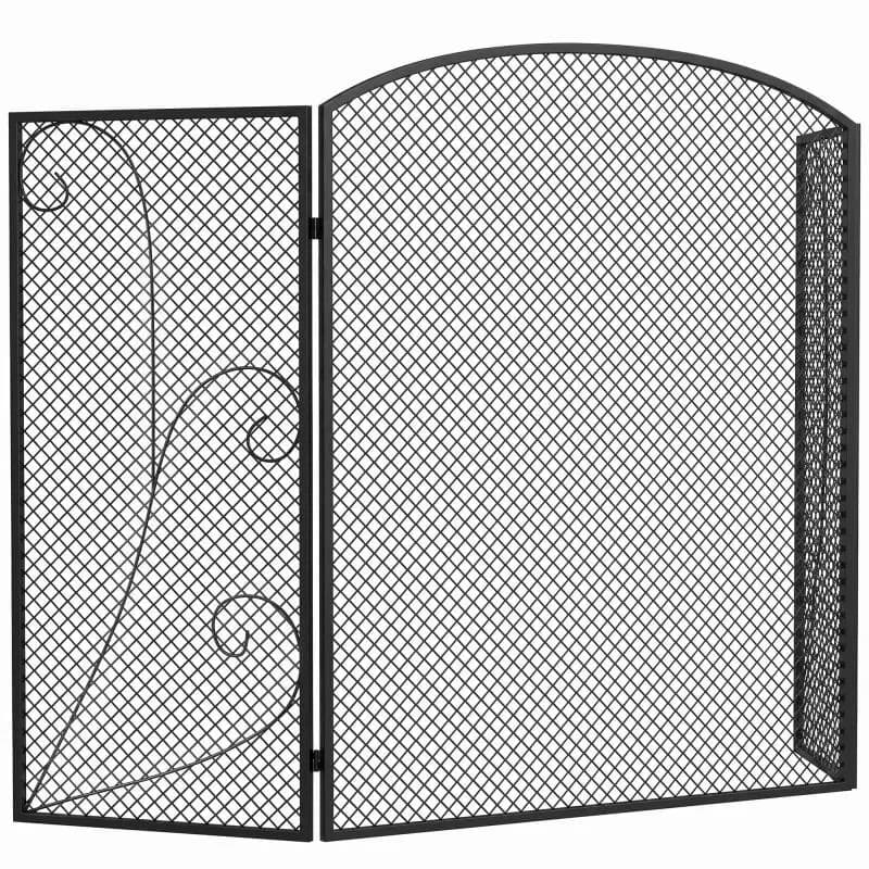 3-Panel Folding Fireplace Screen, Black