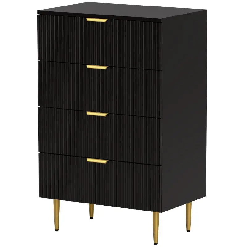 4-Drawer Bedroom Chest with Grooved Fronts 60x40x96 cm Black