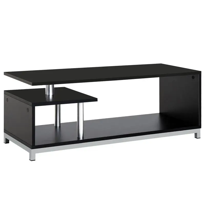 Modern TV Stand with Wooden Shelf, 114 cm