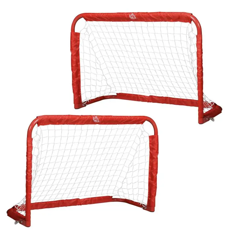 Set of 2 Foldable Football Goals, Red, 90 x 36 x 60 cm