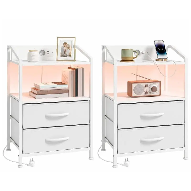 Set of 2 Bedroom Nightstands, White, 40 x 30 x 60 cm