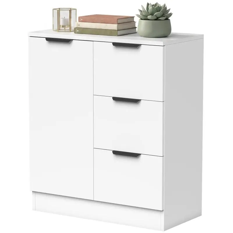Slim Kitchen Cabinet with 3 Drawers, White