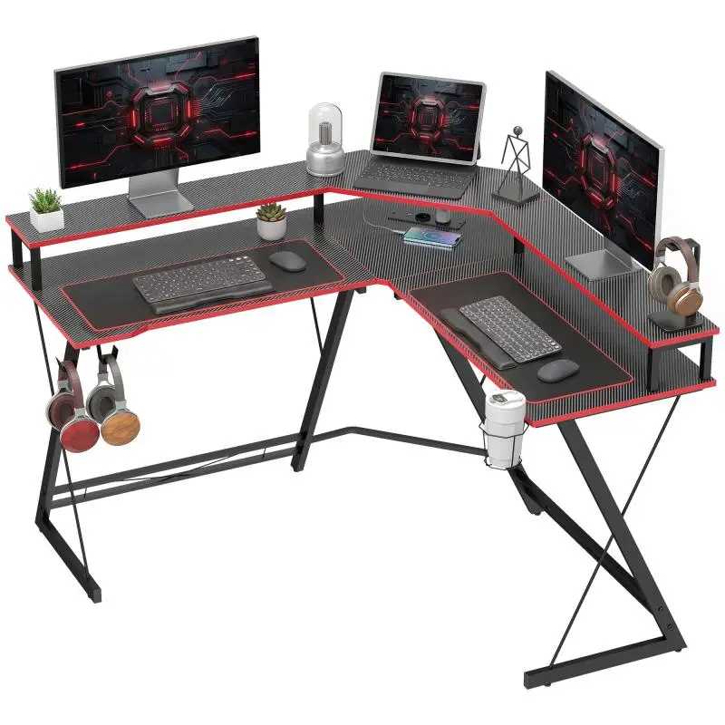 Corner Gaming Desk with Charging Station, 128 cm